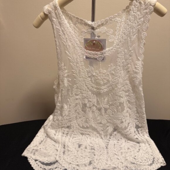 Handmade Lace Trim Tank Top Camisole Shell Scoop-Neck Bohemian Medium - Picture 1 of 10